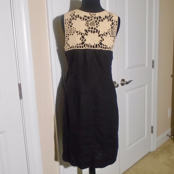 LOFT Crochet Black Linen Shift Dress 8 - Picture 4 of 6